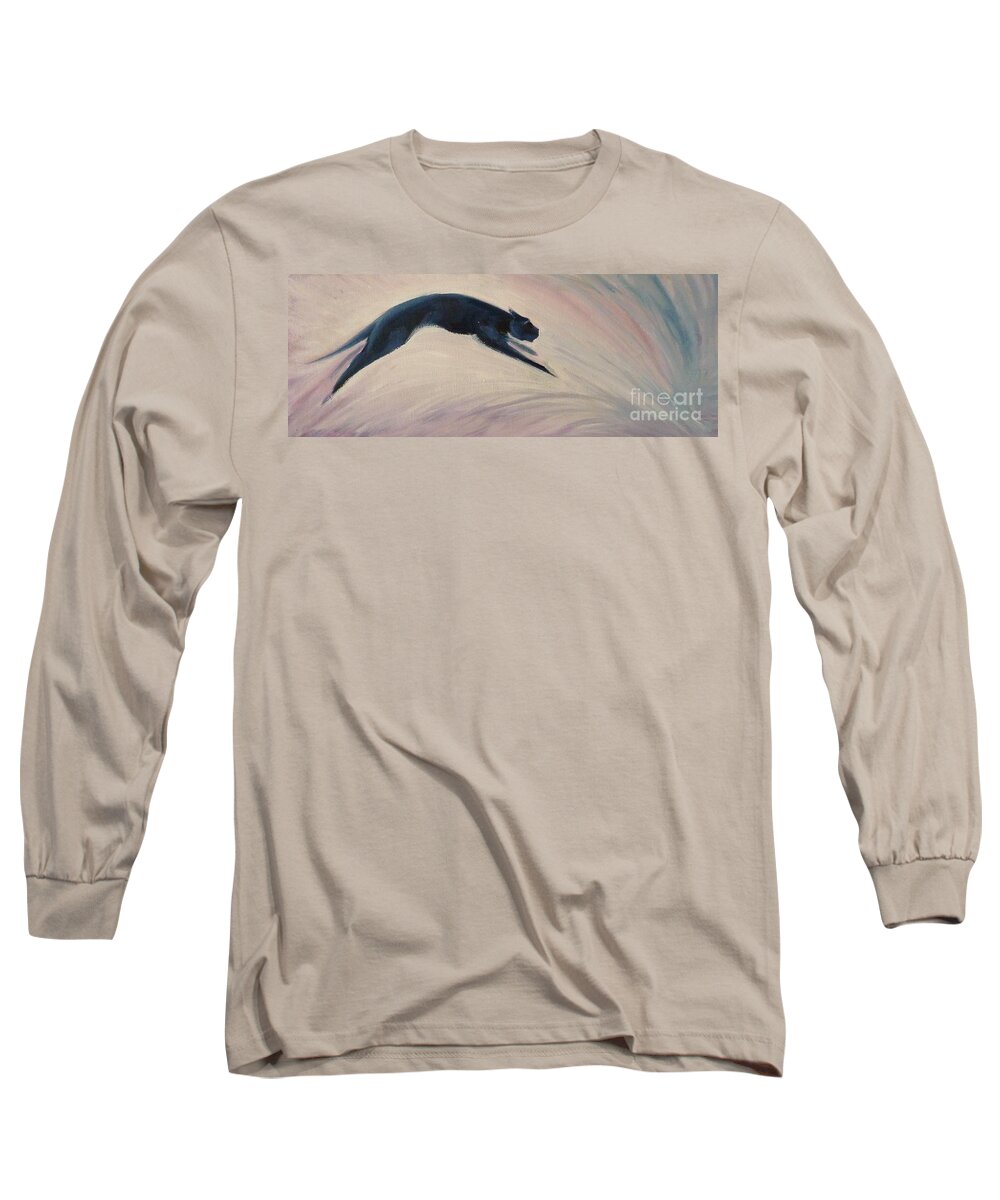 Feline Long Sleeve T-Shirt featuring the painting The Art of Movement by K M Pawelec