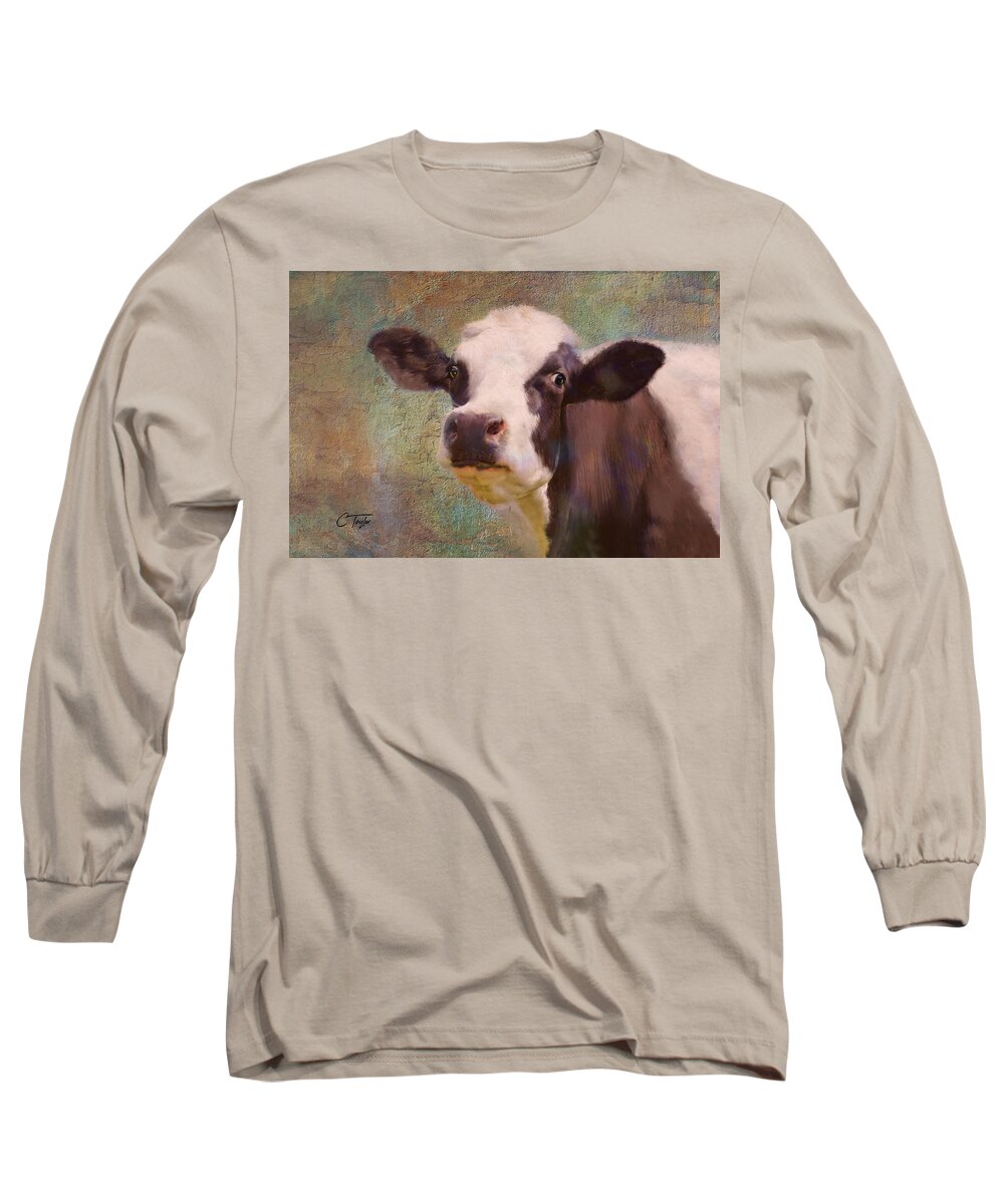 Cows Long Sleeve T-Shirt featuring the mixed media The Dairy Queen by Colleen Taylor