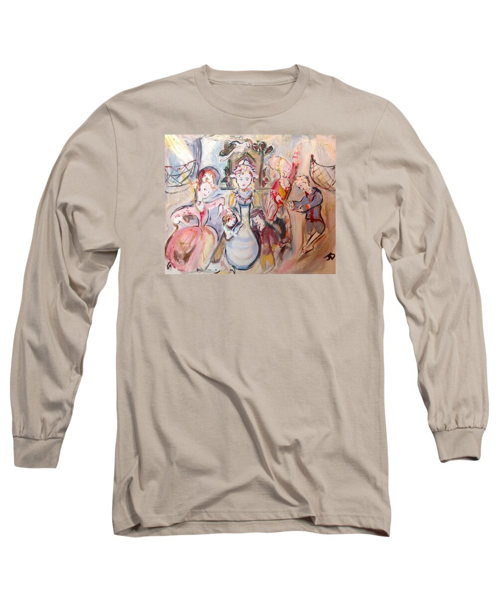 Factory Long Sleeve T-Shirt featuring the painting The dolls decorate the toy factory by Judith Desrosiers