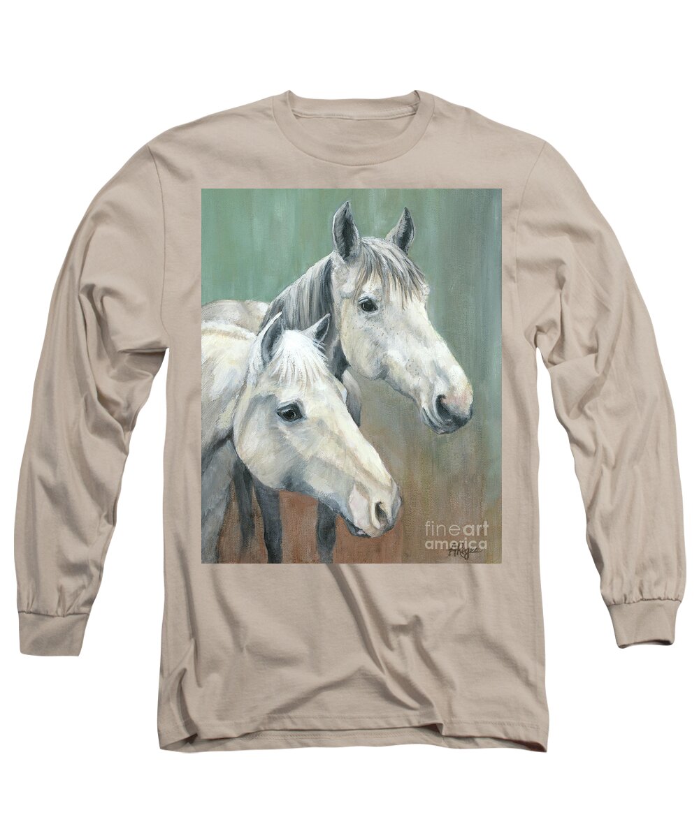 Horse Long Sleeve T-Shirt featuring the painting The Grays - Horses by Amy Reges