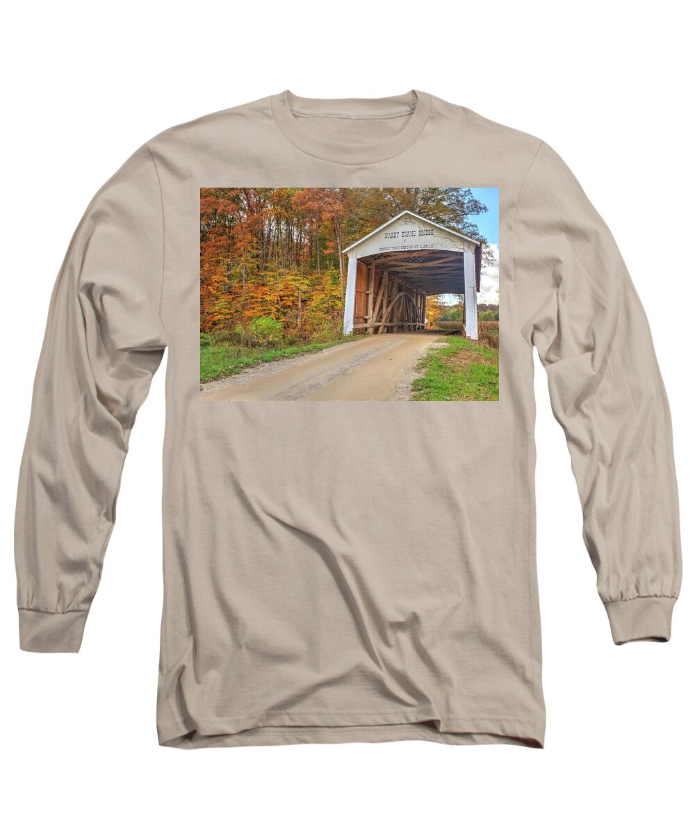 Covered Bridge Long Sleeve T-Shirt featuring the photograph The Harry Evans Covered Bridge by Harold Rau
