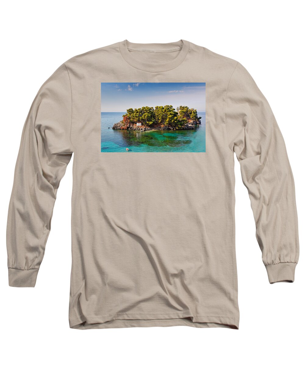 Islet Long Sleeve T-Shirt featuring the photograph The islet of Panagia in Parga - Greece by Constantinos Iliopoulos