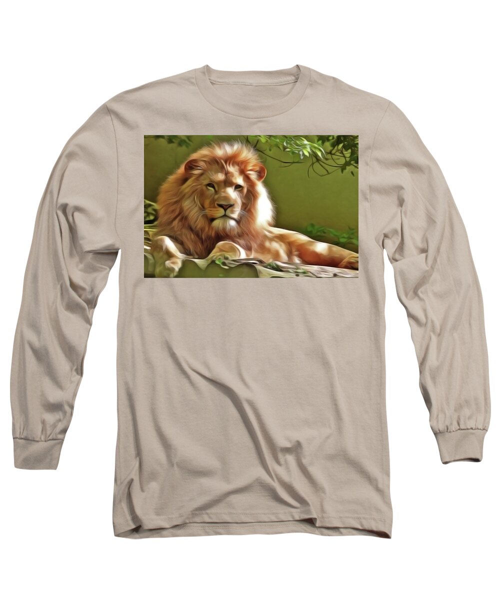 Lion King Long Sleeve T-Shirt featuring the painting The King by Harry Warrick
