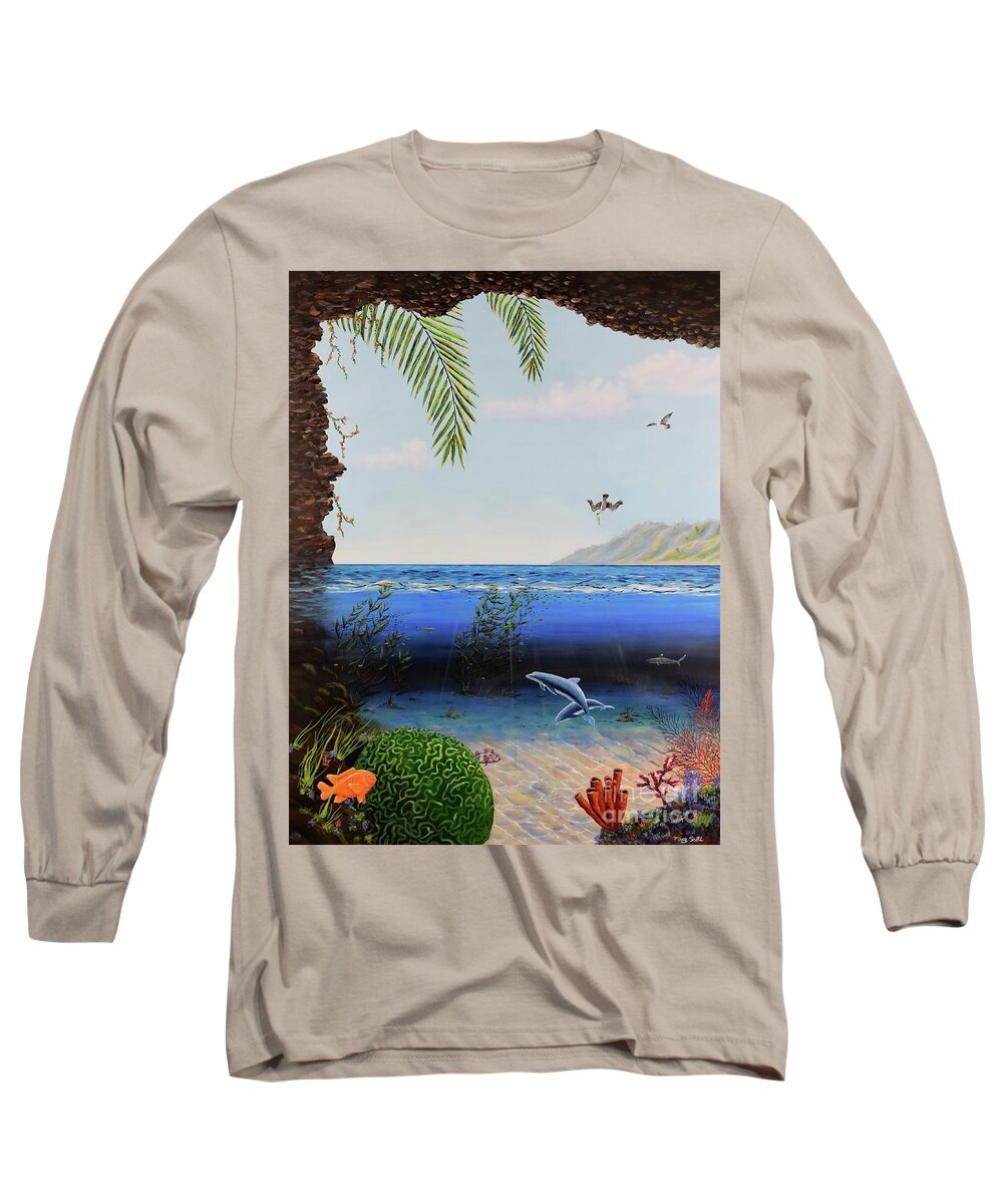 Ocean Long Sleeve T-Shirt featuring the painting The Living Ocean by Mary Scott