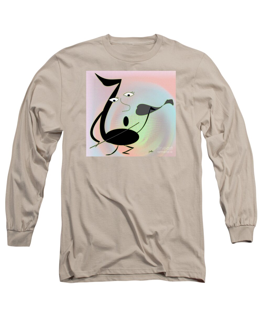 Comic Long Sleeve T-Shirt featuring the drawing The Musician 2 by Iris Gelbart