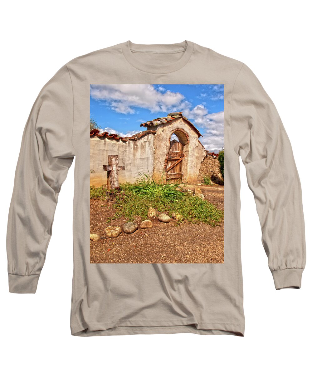 California Missions Long Sleeve T-Shirt featuring the photograph The North Gate - Mission San Miguel Arcangel, California by Denise Strahm