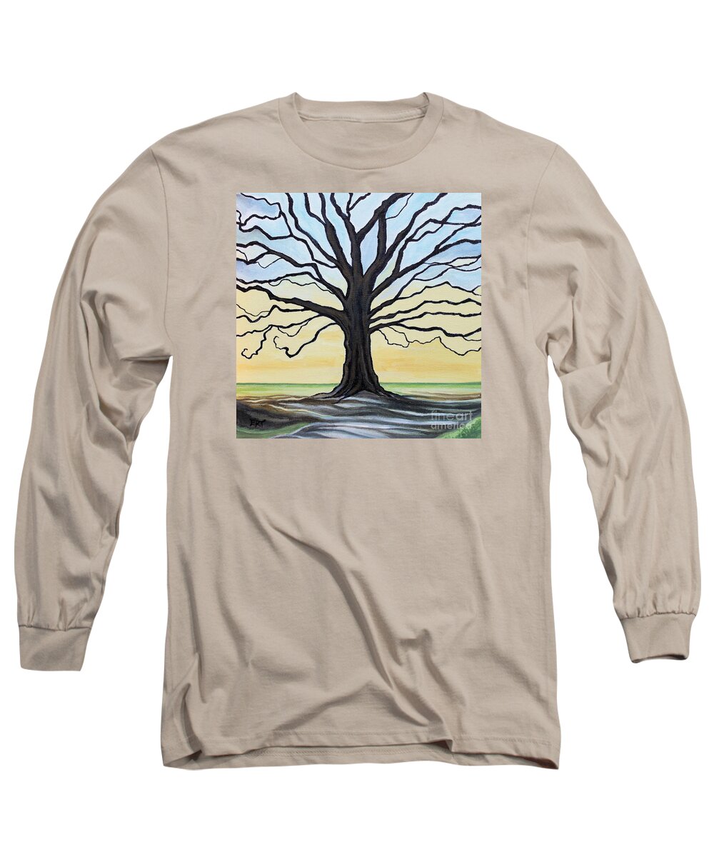Oak Tree Long Sleeve T-Shirt featuring the painting The Stained Old Oak Tree by Elizabeth Robinette Tyndall