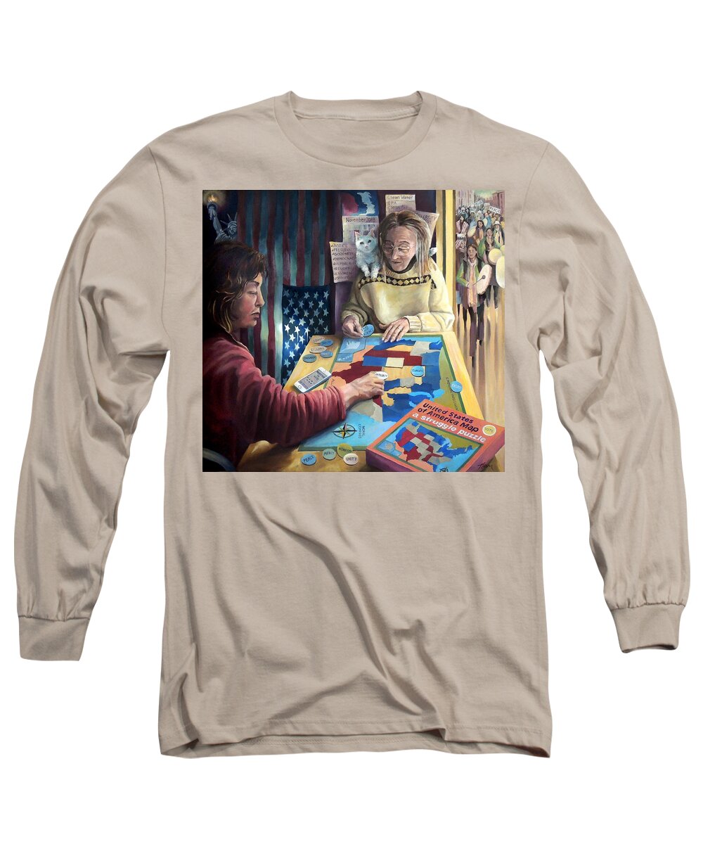 Puzzle Long Sleeve T-Shirt featuring the painting The Puzzle by Nancy Griswold