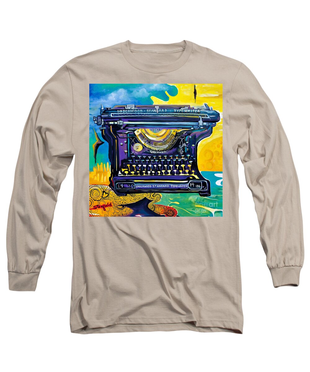 Antique Typewriters Long Sleeve T-Shirt featuring the painting The Storyteller II by Johnnie Stanfield