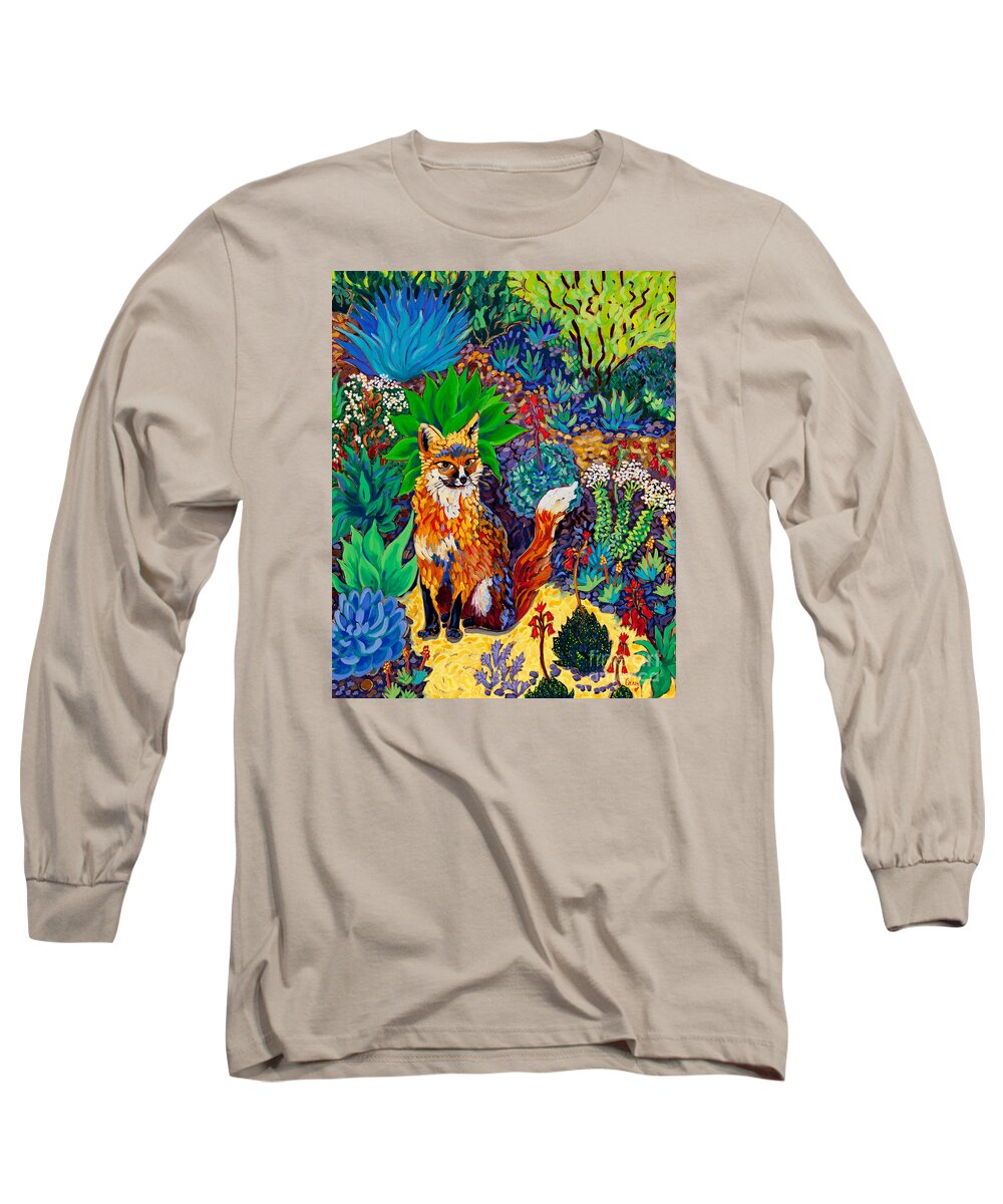 Fox Long Sleeve T-Shirt featuring the painting The Sun Fox by Cathy Carey