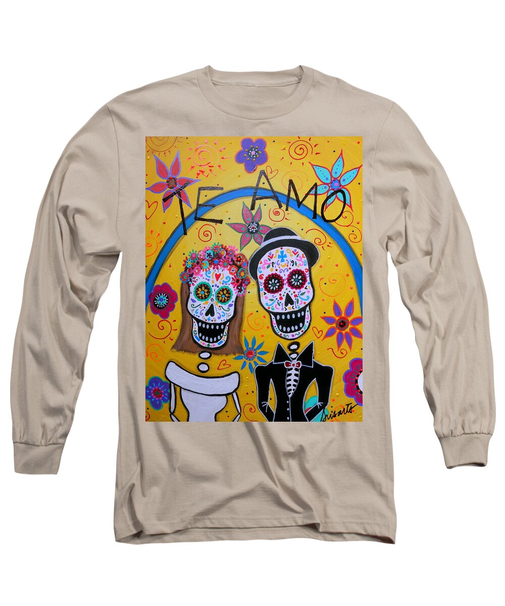 Day Of The Dead Long Sleeve T-Shirt featuring the painting The Wedding Day of the Dead by Pristine Cartera Turkus