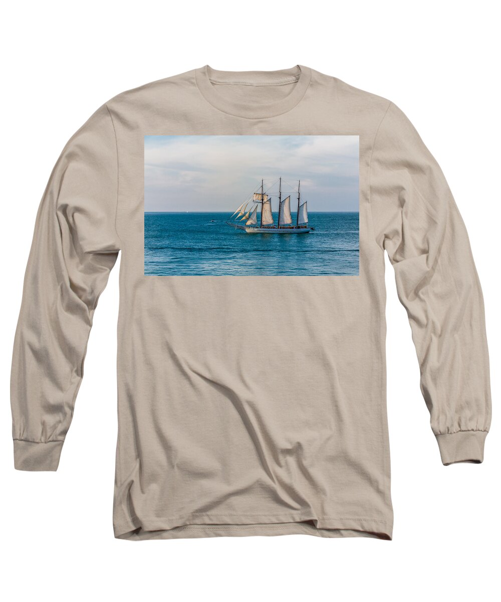 Adventure Long Sleeve T-Shirt featuring the photograph Three Masted Sailboat off Key West by Darryl Brooks