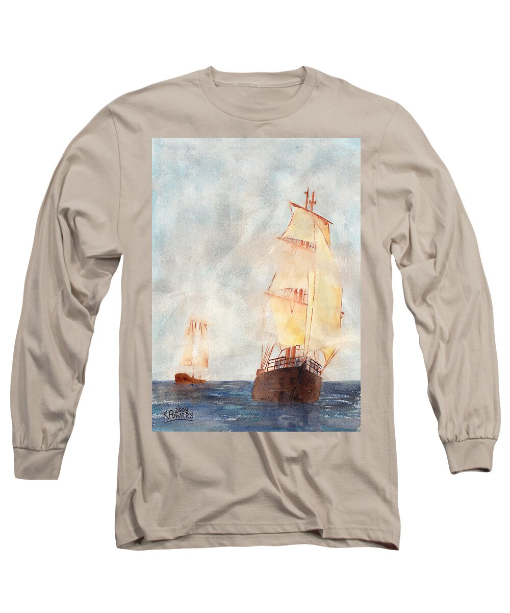 Ship Long Sleeve T-Shirt featuring the painting Through the Fog by Ken Powers