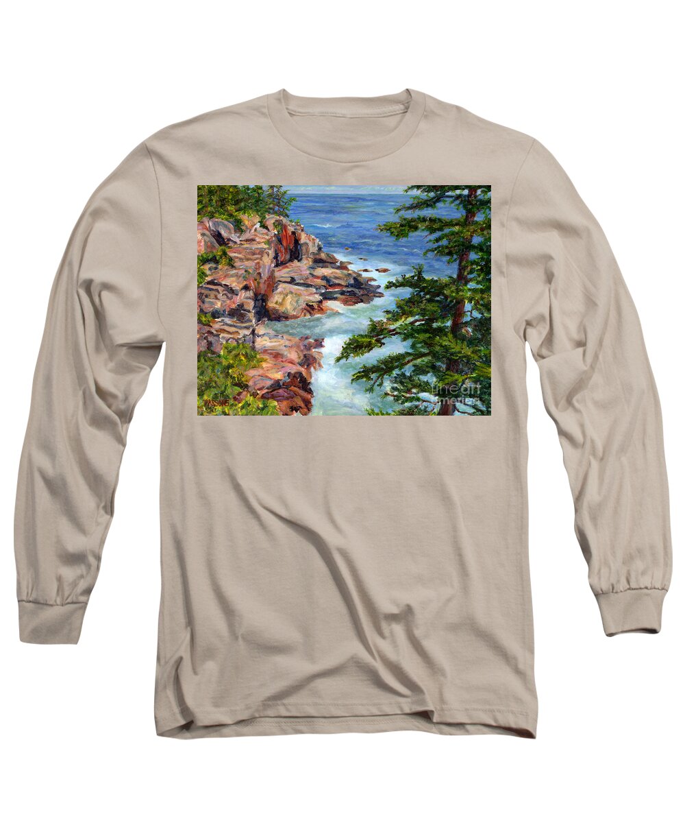 Thunder Hole Long Sleeve T-Shirt featuring the painting Thunder Hole Acadia National Park Maine by Pamela Parsons