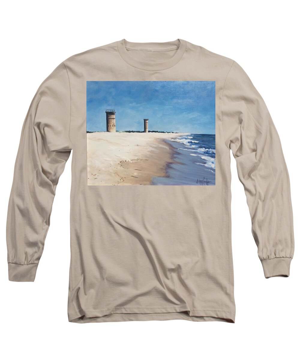 Ocean Atlantic Rehoboth Beach Delaware Long Sleeve T-Shirt featuring the painting Towers by Maggii Sarfaty