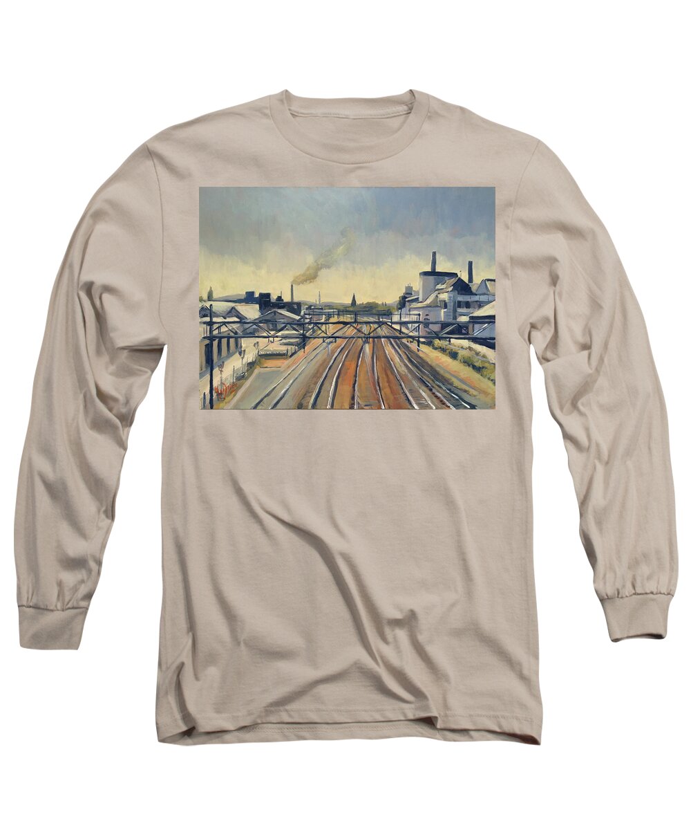 Train Long Sleeve T-Shirt featuring the painting Train tracks Maastricht by Nop Briex