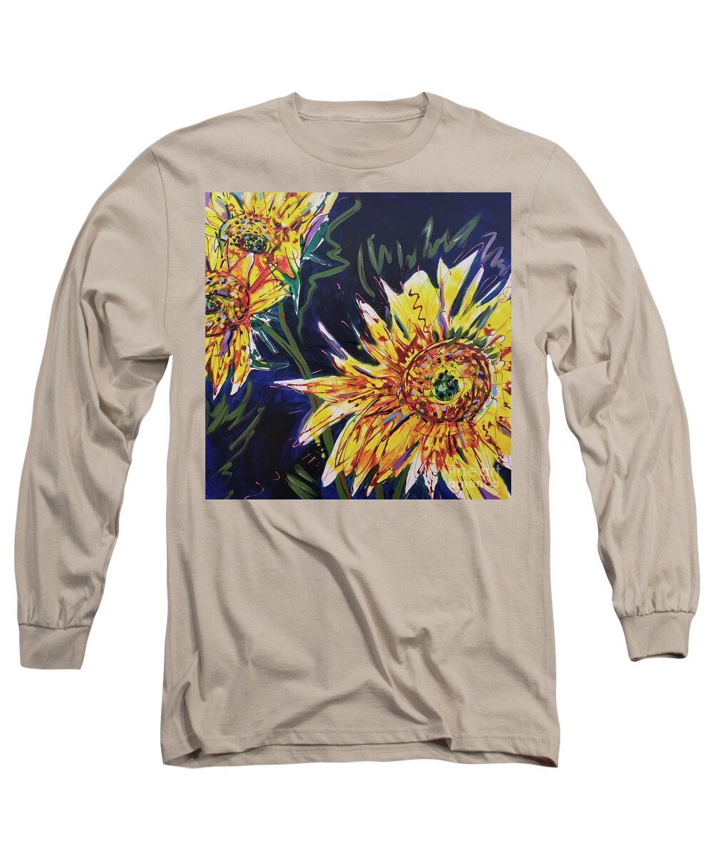 Floral Long Sleeve T-Shirt featuring the painting Trio by Catherine Gruetzke-Blais