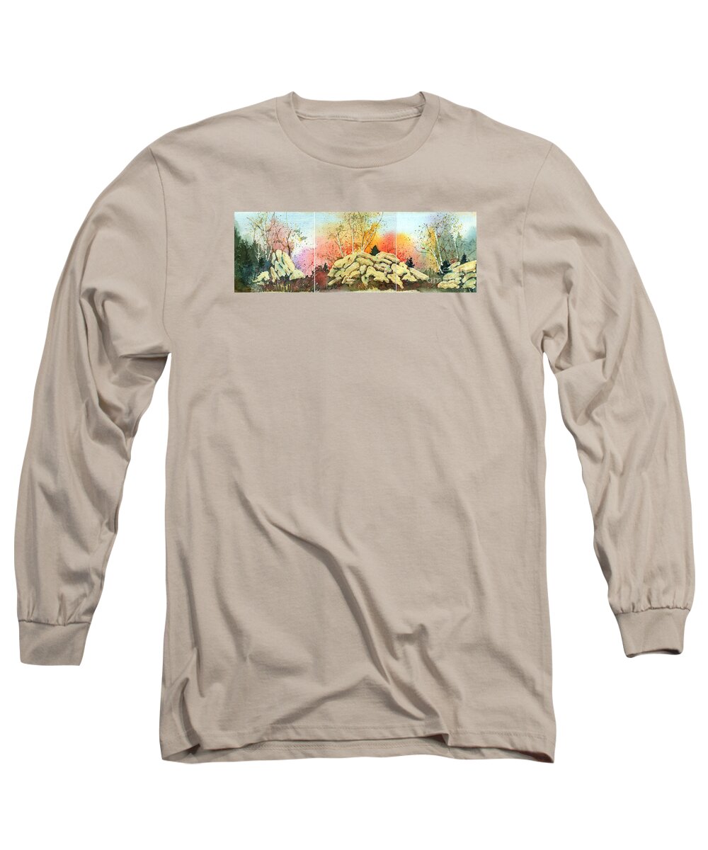 Landscape Long Sleeve T-Shirt featuring the painting Triptych by Lynn Quinn