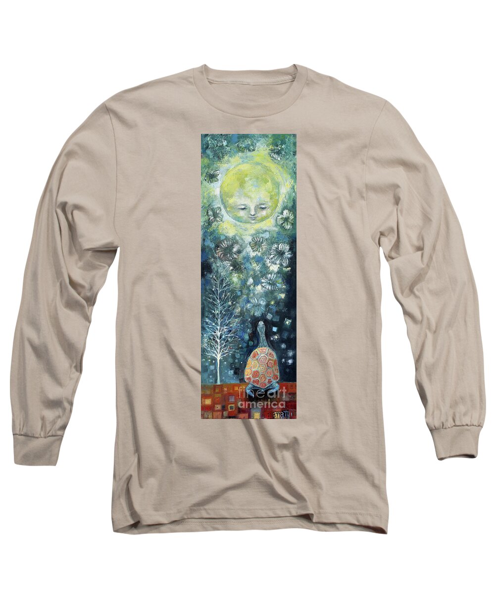 Turtle Long Sleeve T-Shirt featuring the painting Turtle Moon by Manami Lingerfelt