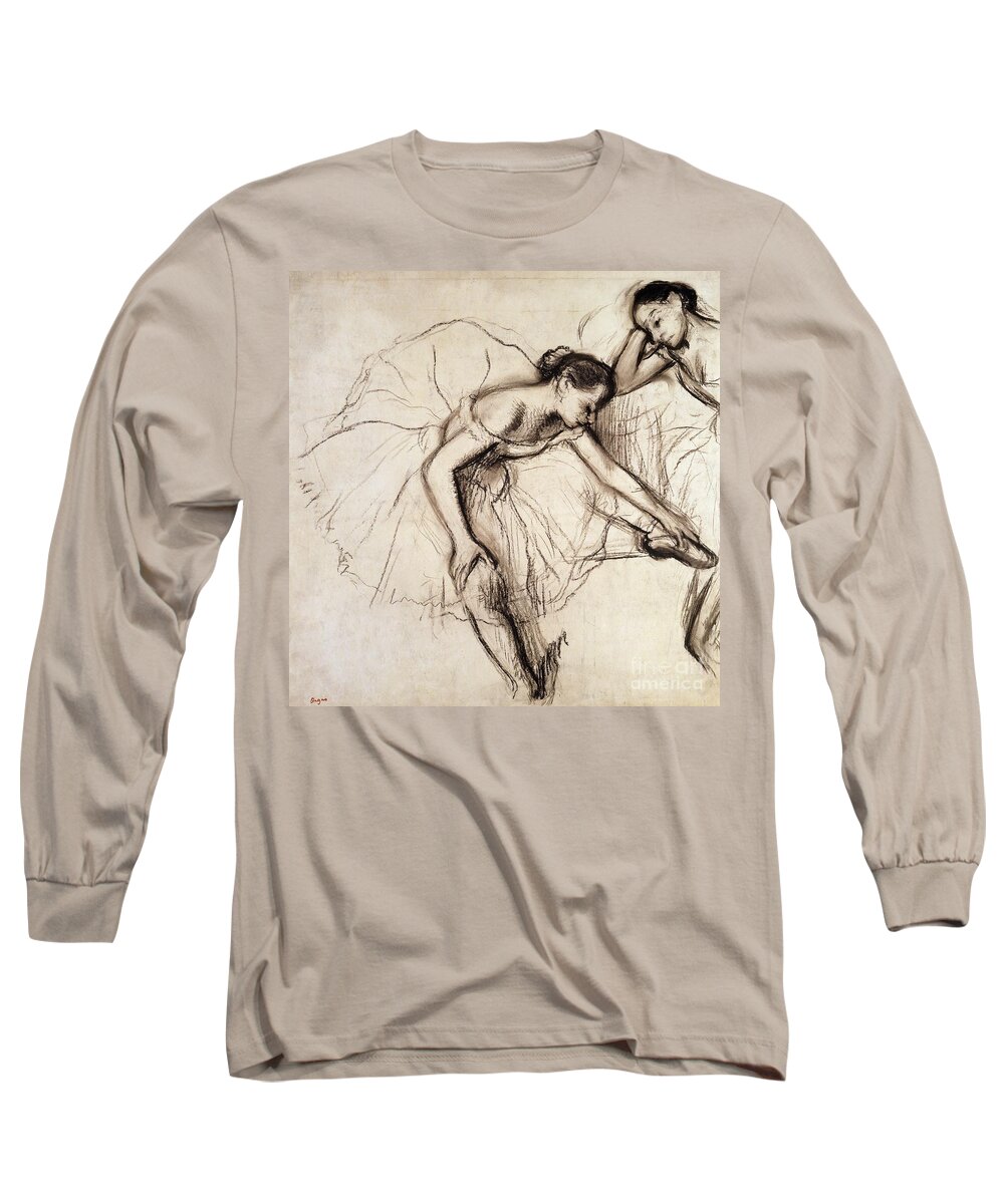 Degas Long Sleeve T-Shirt featuring the drawing Two Dancers Resting by Edgar Degas