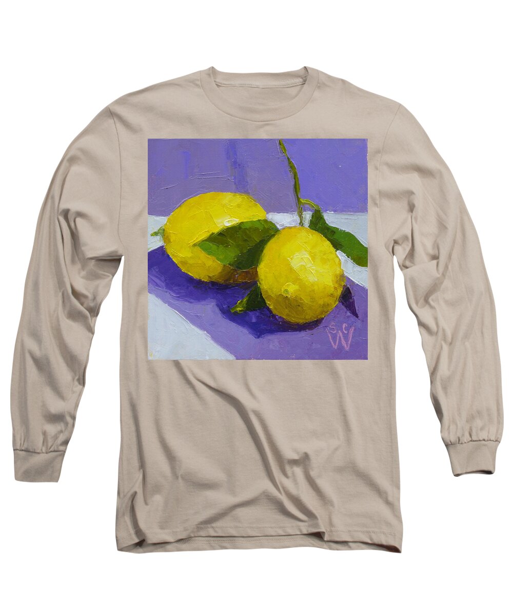Oil Painting Long Sleeve T-Shirt featuring the painting Two Lemons by Susan Woodward