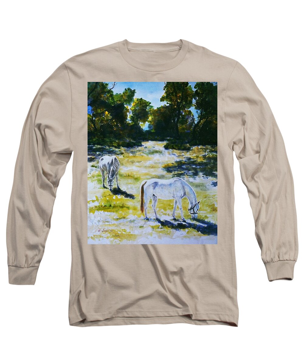 Horses Long Sleeve T-Shirt featuring the painting Sunlit #1 by Hartmut Jager