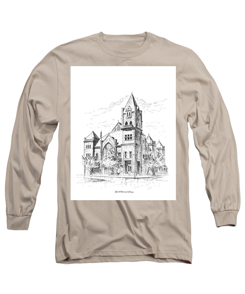 Tyrrell Historical Library Long Sleeve T-Shirt featuring the drawing Tyrrell Historical Library by Randy Welborn