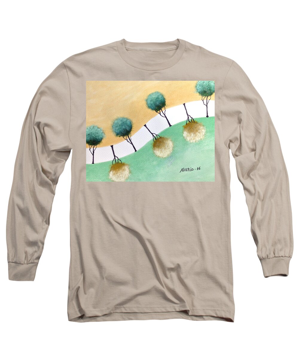Tree Long Sleeve T-Shirt featuring the painting Upside Down by Edwin Alverio
