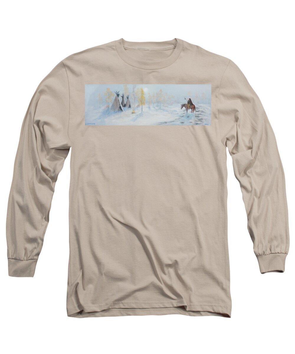 Tepee Long Sleeve T-Shirt featuring the painting Ute Winter Camp by Jerry McElroy