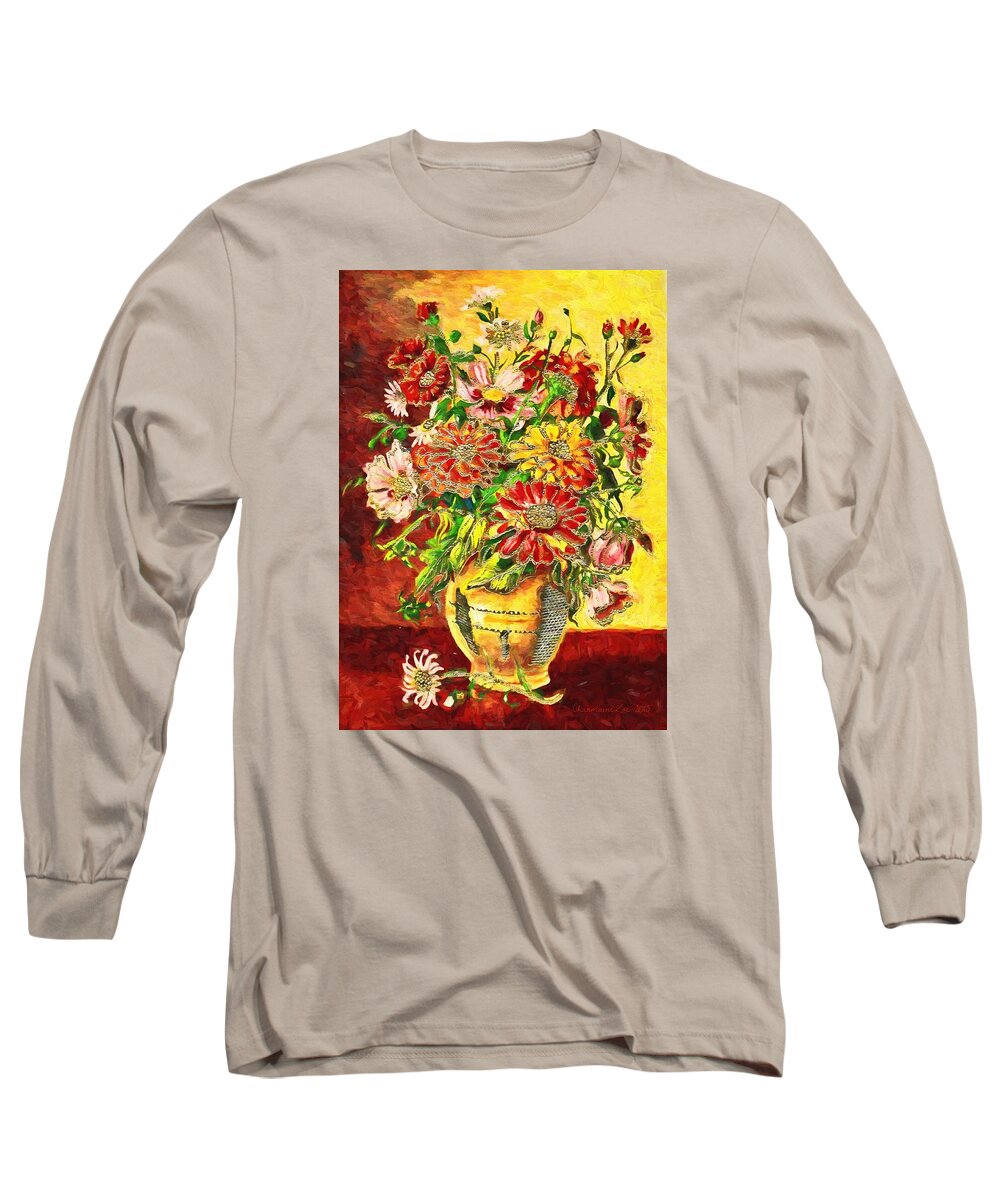 Flowers Long Sleeve T-Shirt featuring the digital art Vase of Flowers by Charmaine Zoe