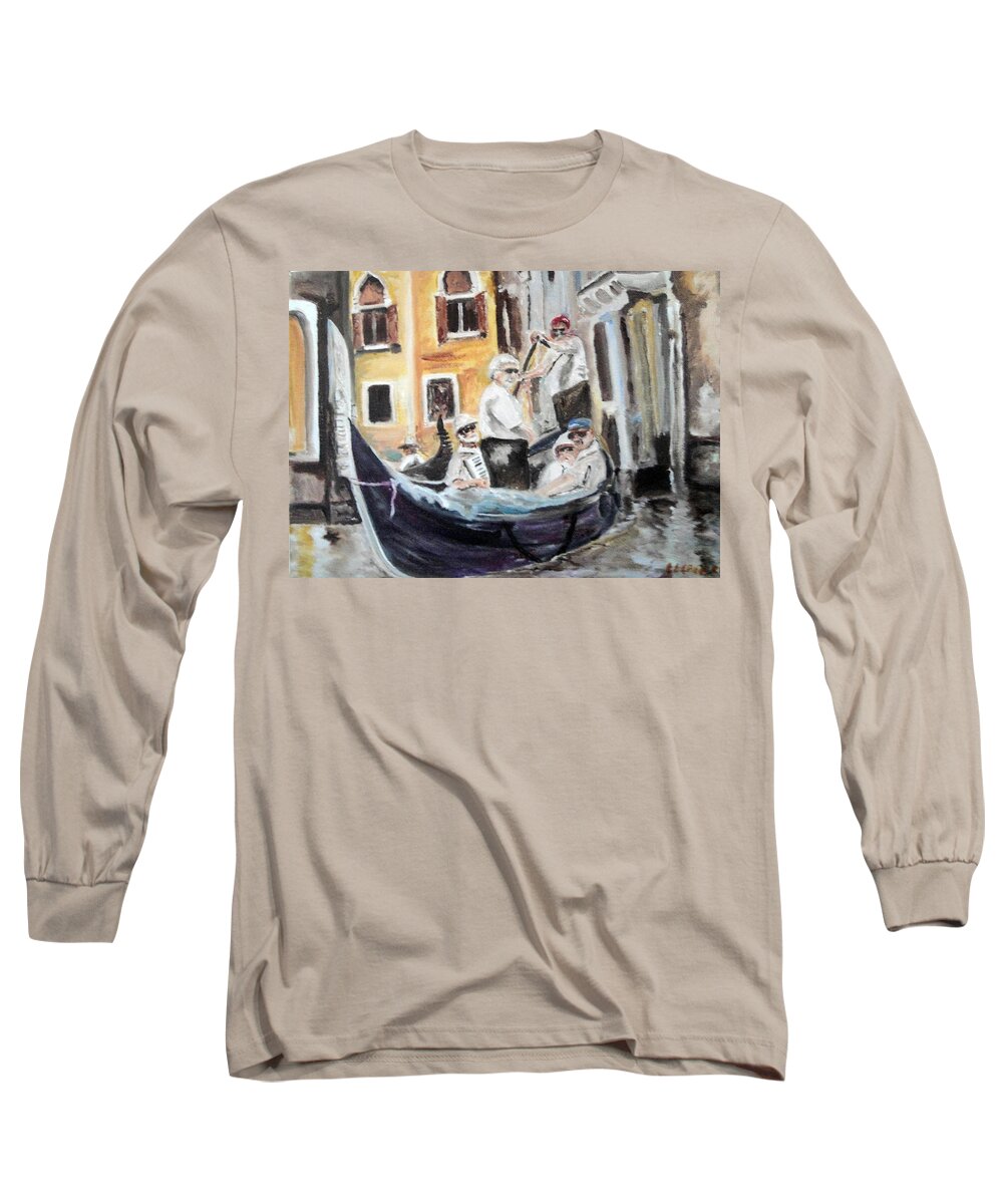 Canal Long Sleeve T-Shirt featuring the painting Venice Party by Chuck Gebhardt