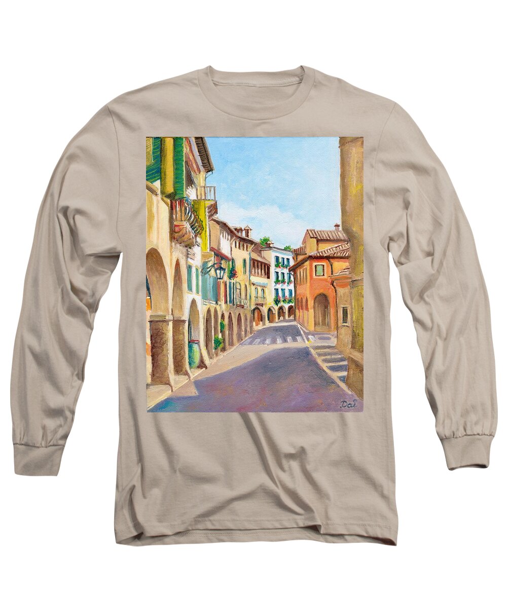Italy Long Sleeve T-Shirt featuring the painting Via Browning in Asolo Veneto Italy by Dai Wynn