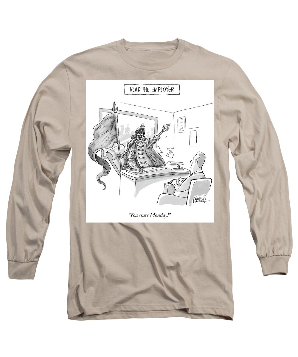 Monday Long Sleeve T-Shirt featuring the drawing Vlad the Employer by Jason Chatfield