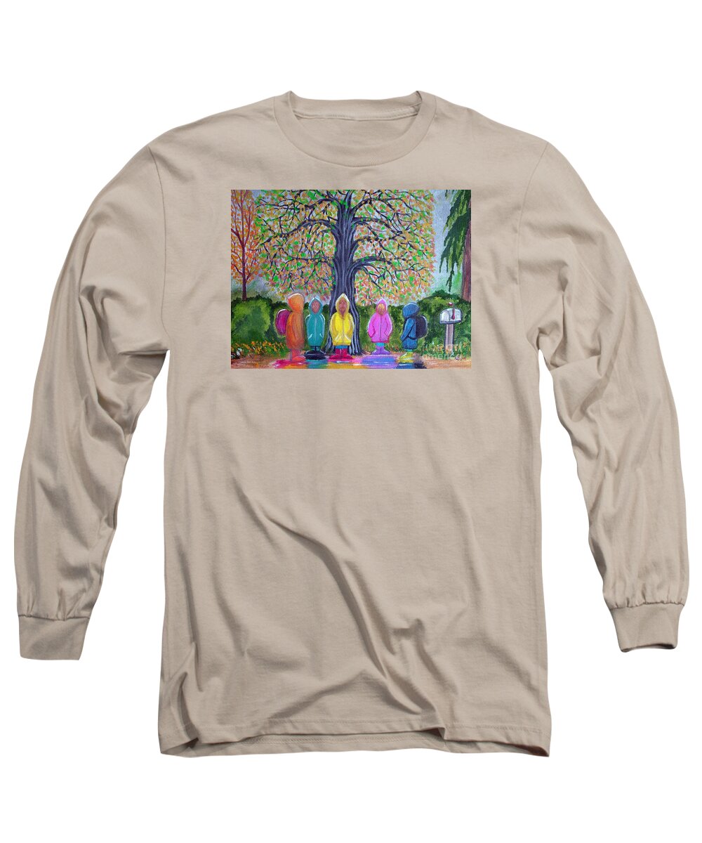 Children Long Sleeve T-Shirt featuring the painting Waiting for the bus by Nick Gustafson
