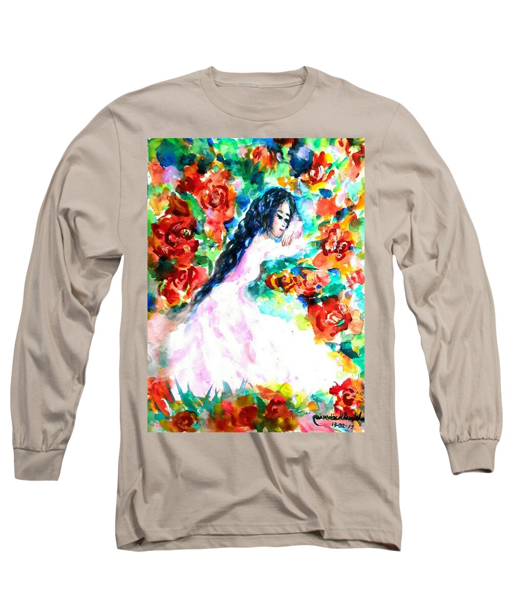  Long Sleeve T-Shirt featuring the painting Waiting true love by Wanvisa Klawklean