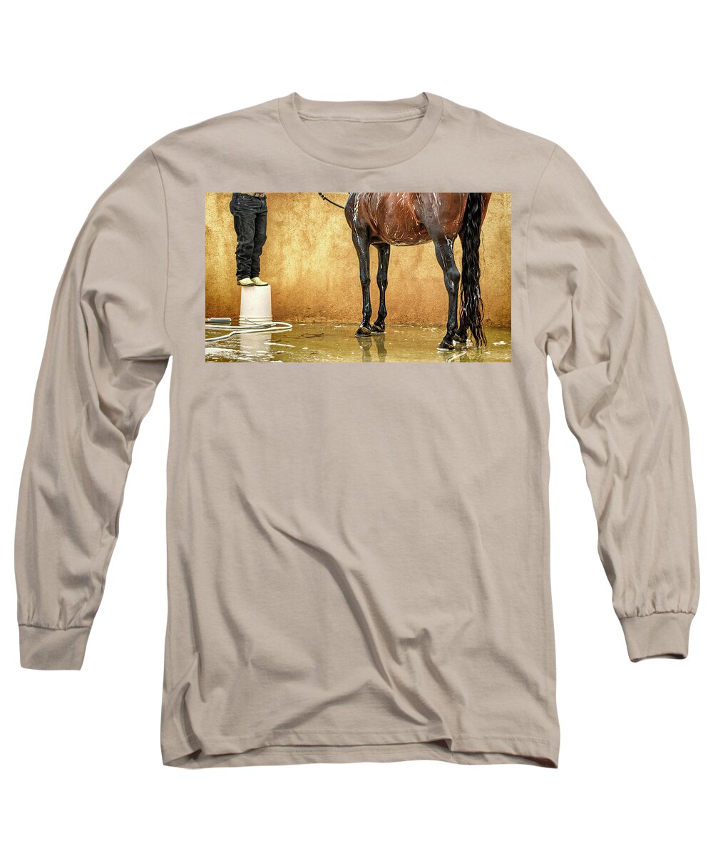 Animals Long Sleeve T-Shirt featuring the photograph Washing a Horse by Robert FERD Frank