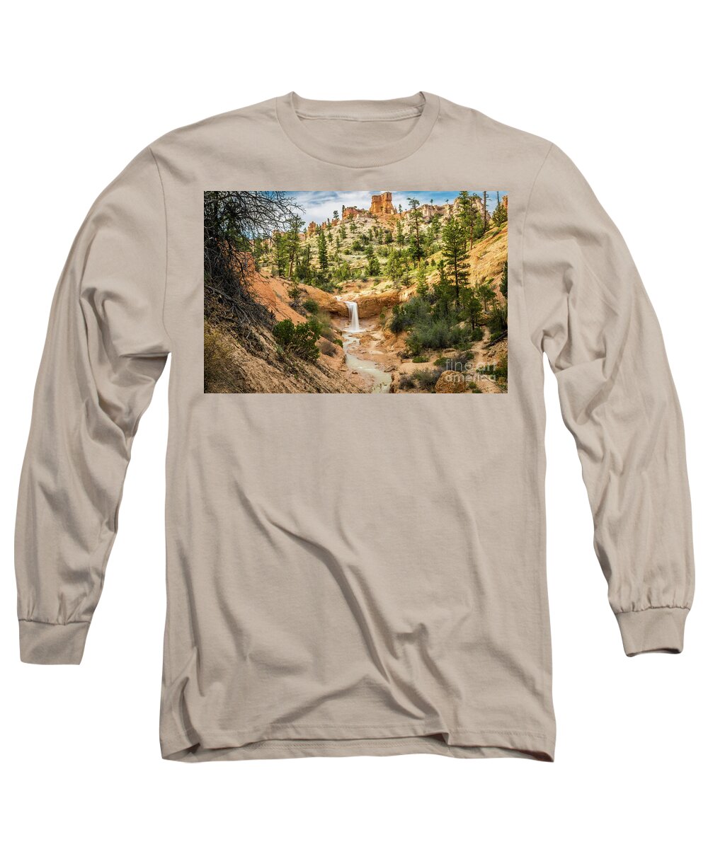 Mossy Cave Long Sleeve T-Shirt featuring the photograph Waterfall in Mossy Cave by George Kenhan
