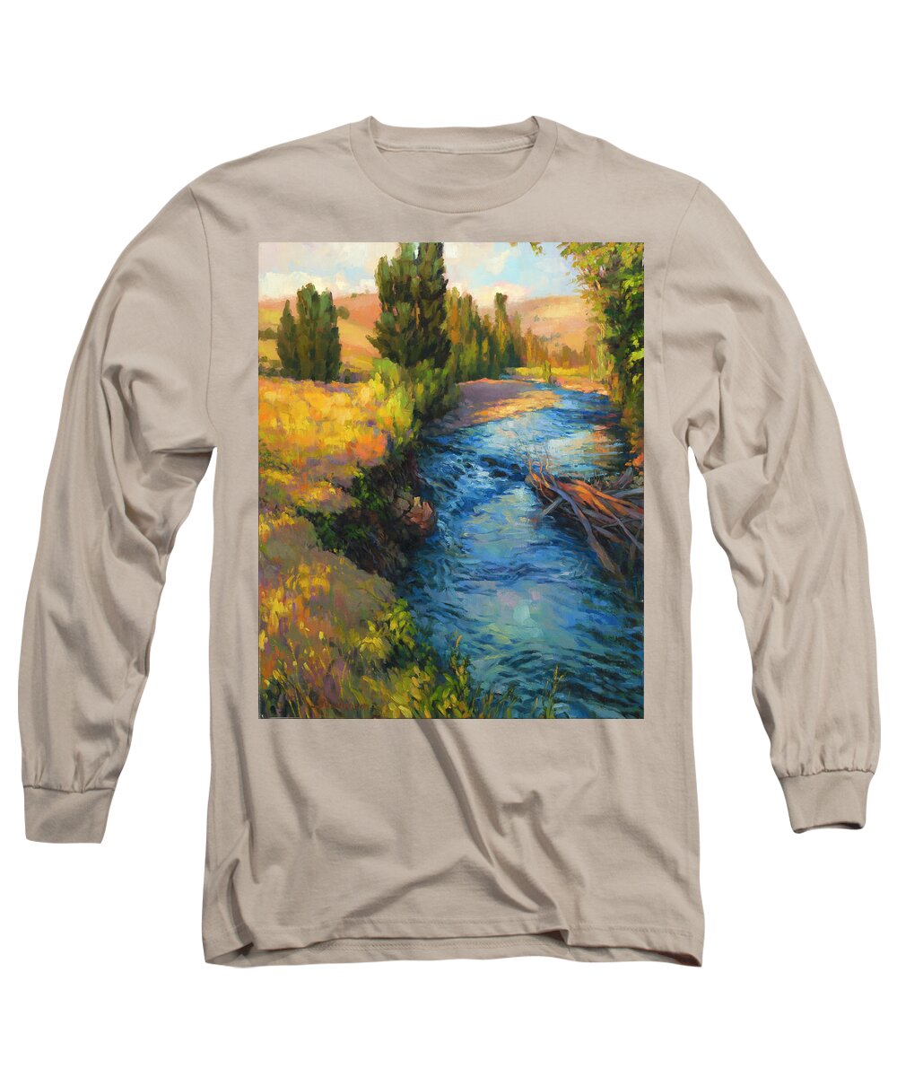 River Long Sleeve T-Shirt featuring the painting Where the River Bends by Steve Henderson