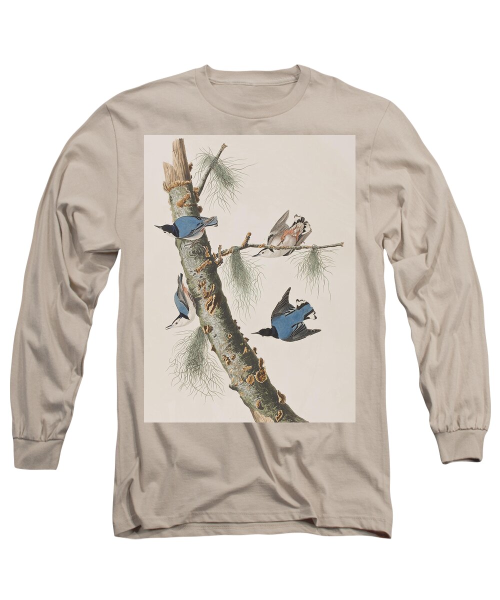 Nuthatch Long Sleeve T-Shirt featuring the painting White-breasted Black-capped Nuthatch by John James Audubon
