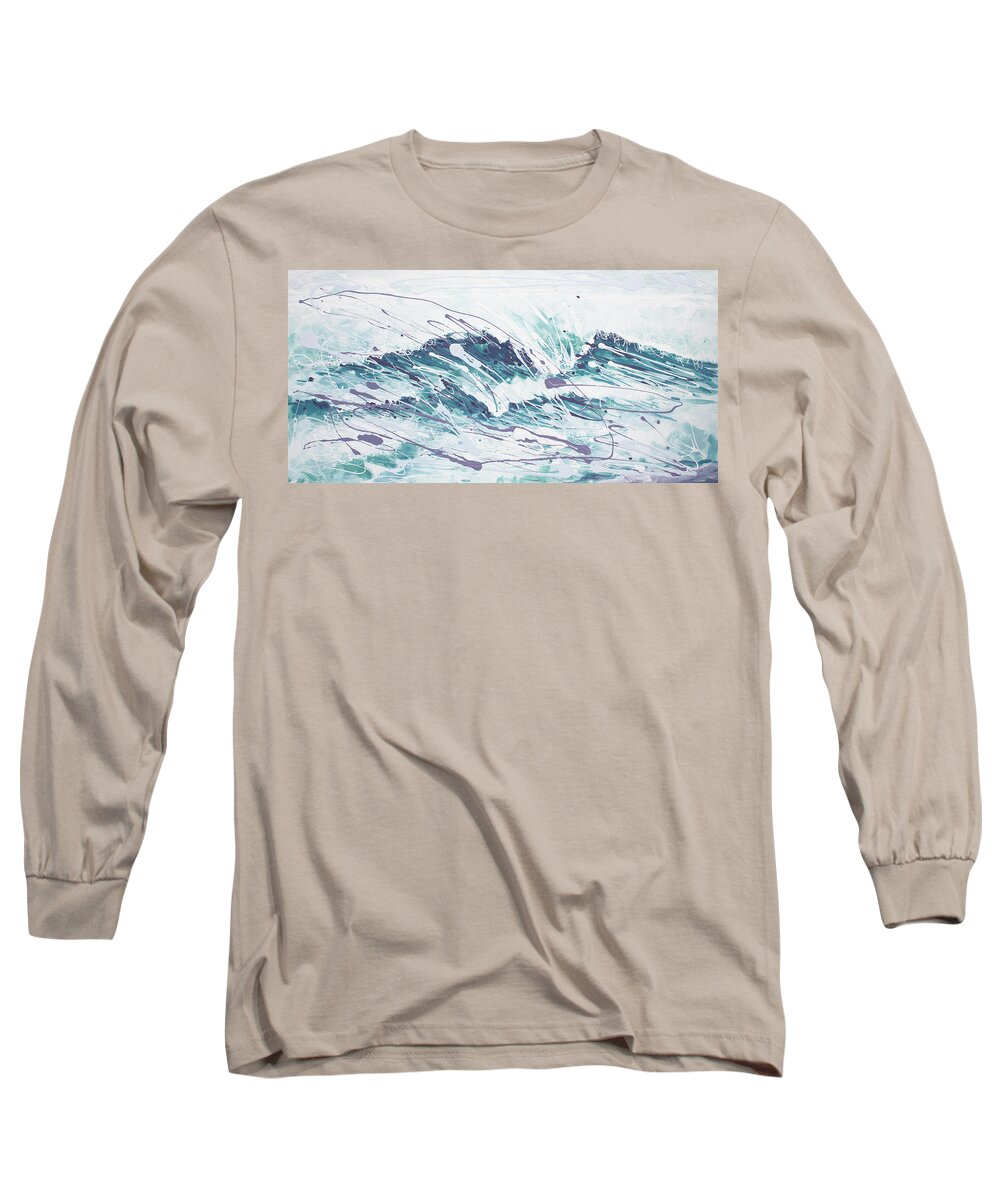 Surf Long Sleeve T-Shirt featuring the painting White Wave Abstract by William Love