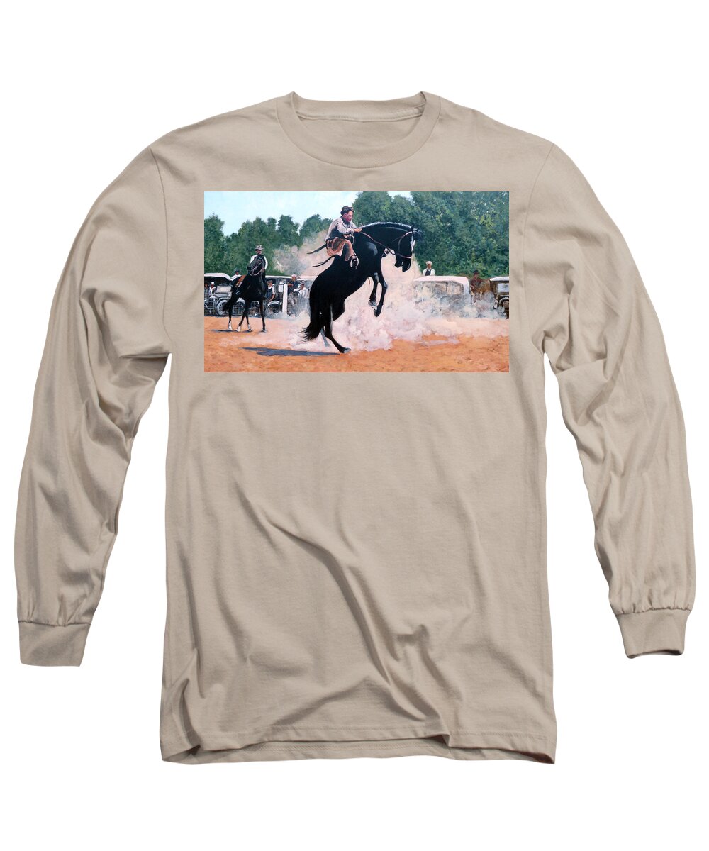 Bull Long Sleeve T-Shirt featuring the painting Whoa Nelly by Tom Roderick