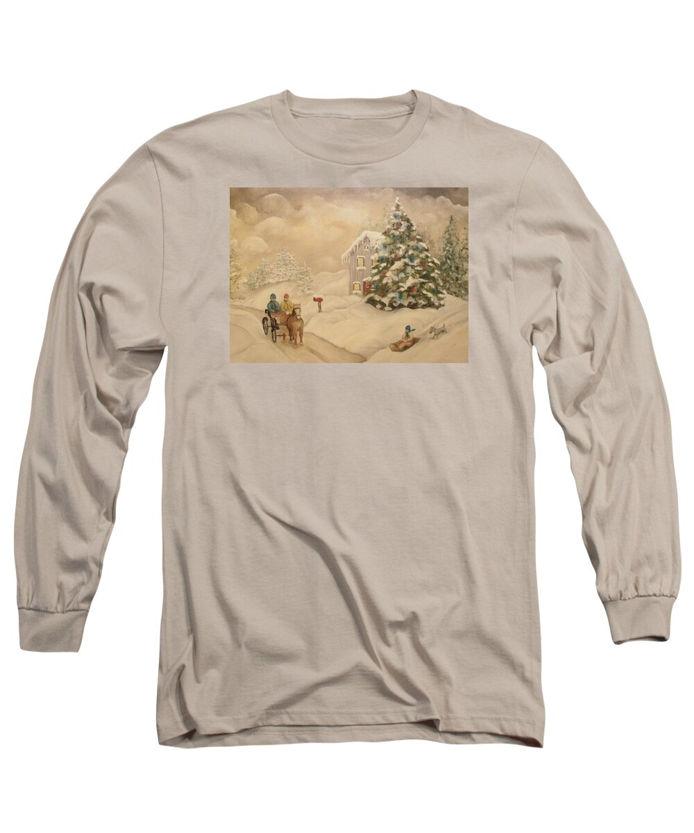 Snow Long Sleeve T-Shirt featuring the painting Winter scene by John Stuart Webbstock
