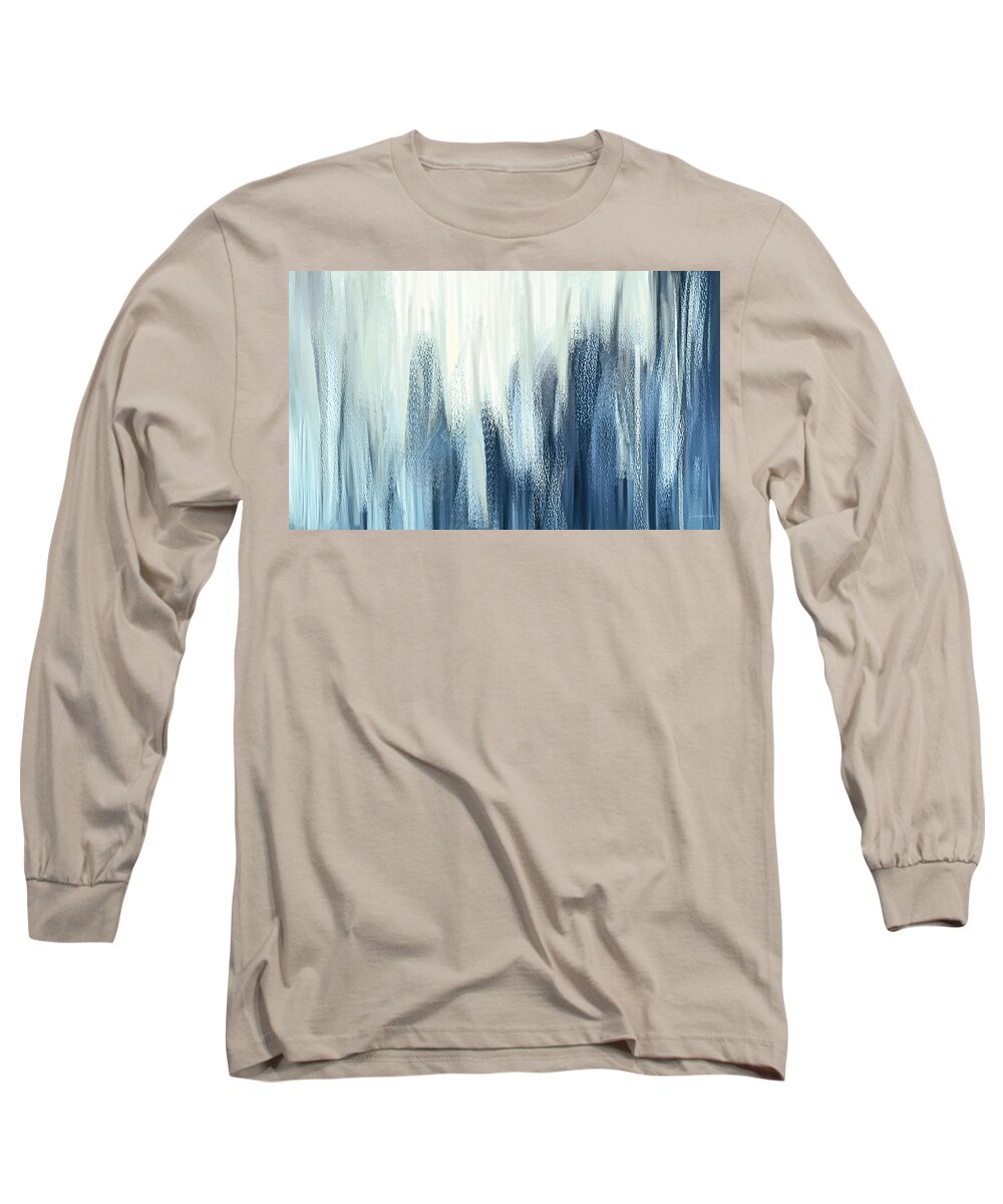 Light Blue Long Sleeve T-Shirt featuring the painting Winter Sorrows - Blue And White Abstract by Lourry Legarde