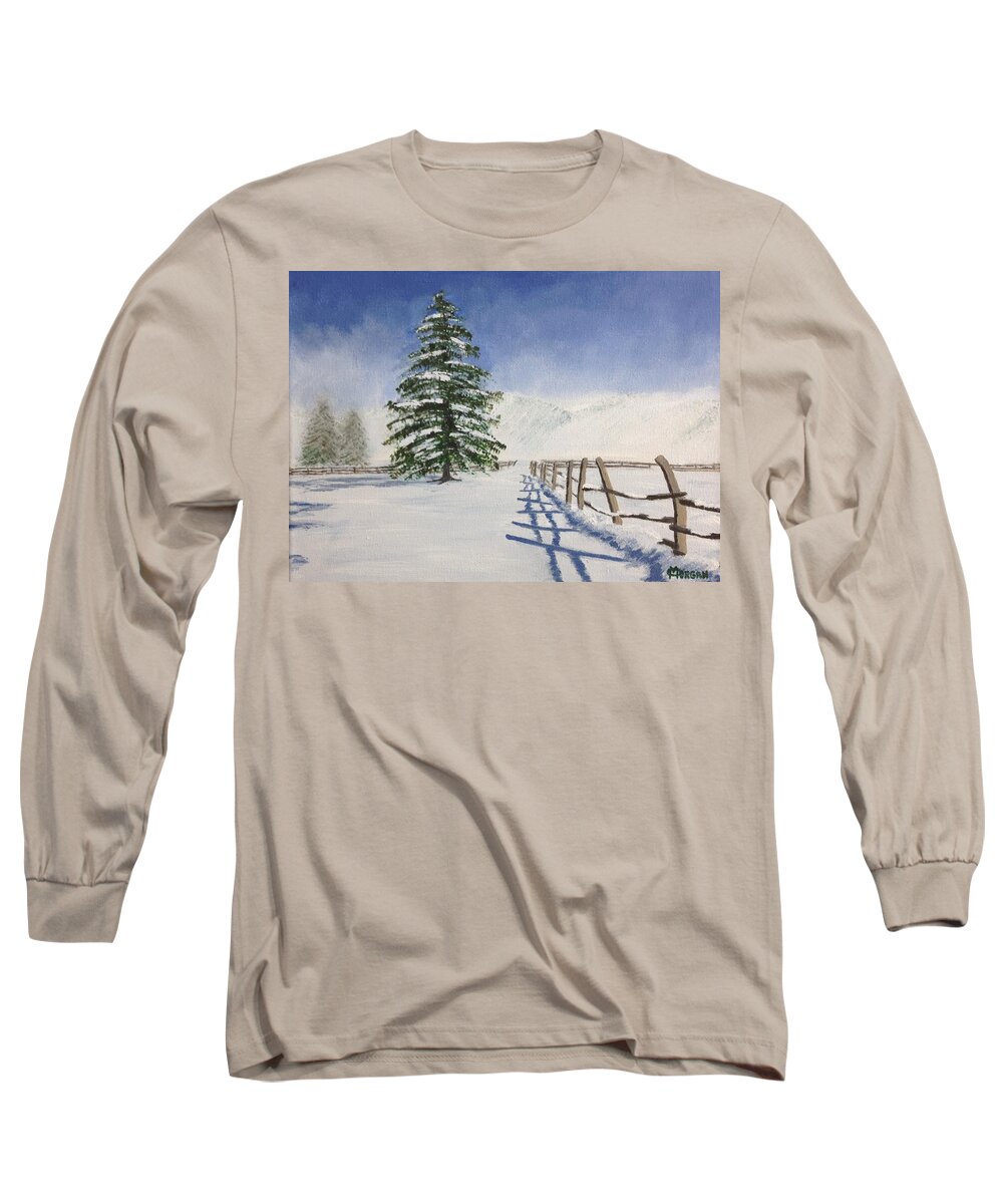 Snow Long Sleeve T-Shirt featuring the painting Winter's Beauty by Cynthia Morgan
