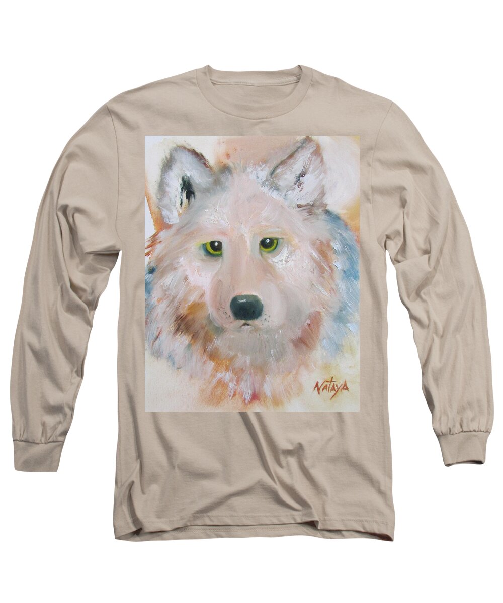 Wolf Long Sleeve T-Shirt featuring the painting Wolf Medicine by Nataya Crow