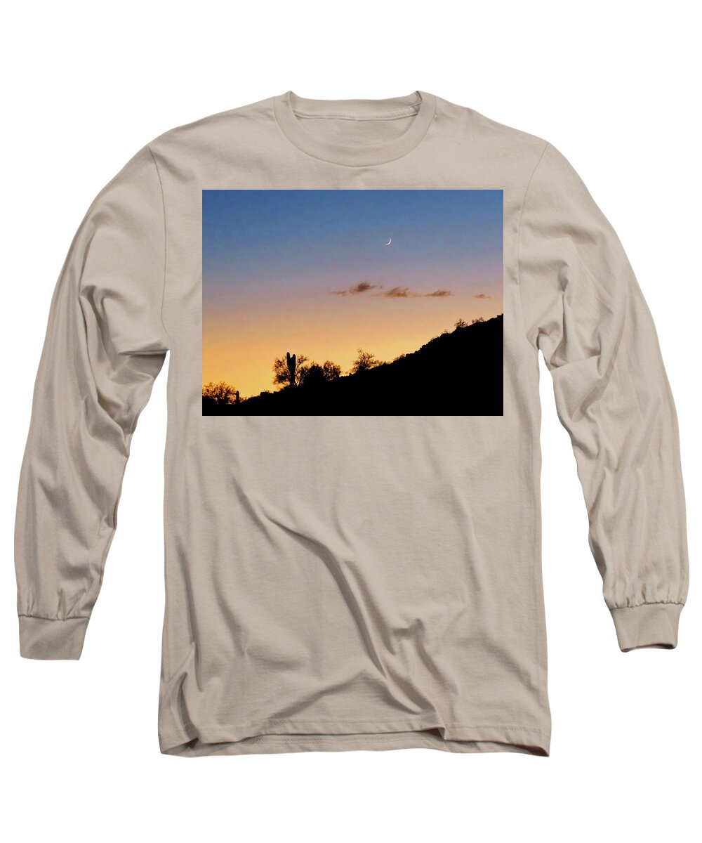 Desert Landscape Long Sleeve T-Shirt featuring the photograph Y Cactus Sunset Moonrise by Judy Kennedy