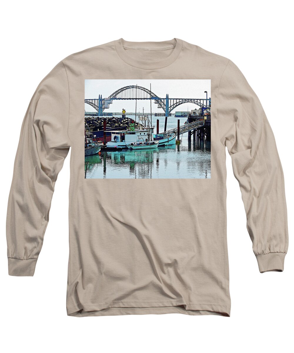 Yaquina Bay Long Sleeve T-Shirt featuring the digital art Yaquina Bay LIVE CRAB by Gary Olsen-Hasek