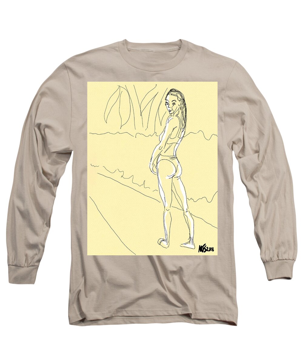 Figure Long Sleeve T-Shirt featuring the digital art Yellow Girl by Michael Kallstrom