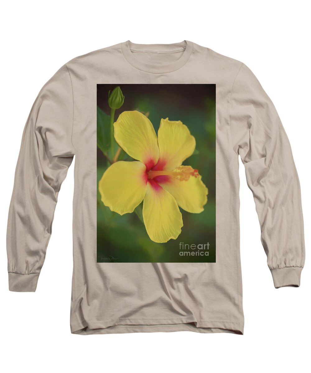 Yellow Long Sleeve T-Shirt featuring the photograph Yellow Hibiscus Profile by Teresa Wilson