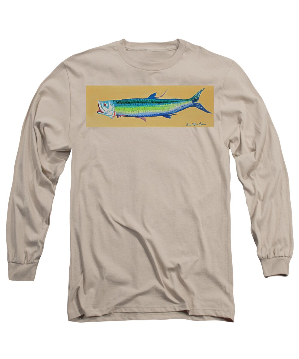 Fish Long Sleeve T-Shirt featuring the painting Yellow Tarpon by Anne Marie Brown